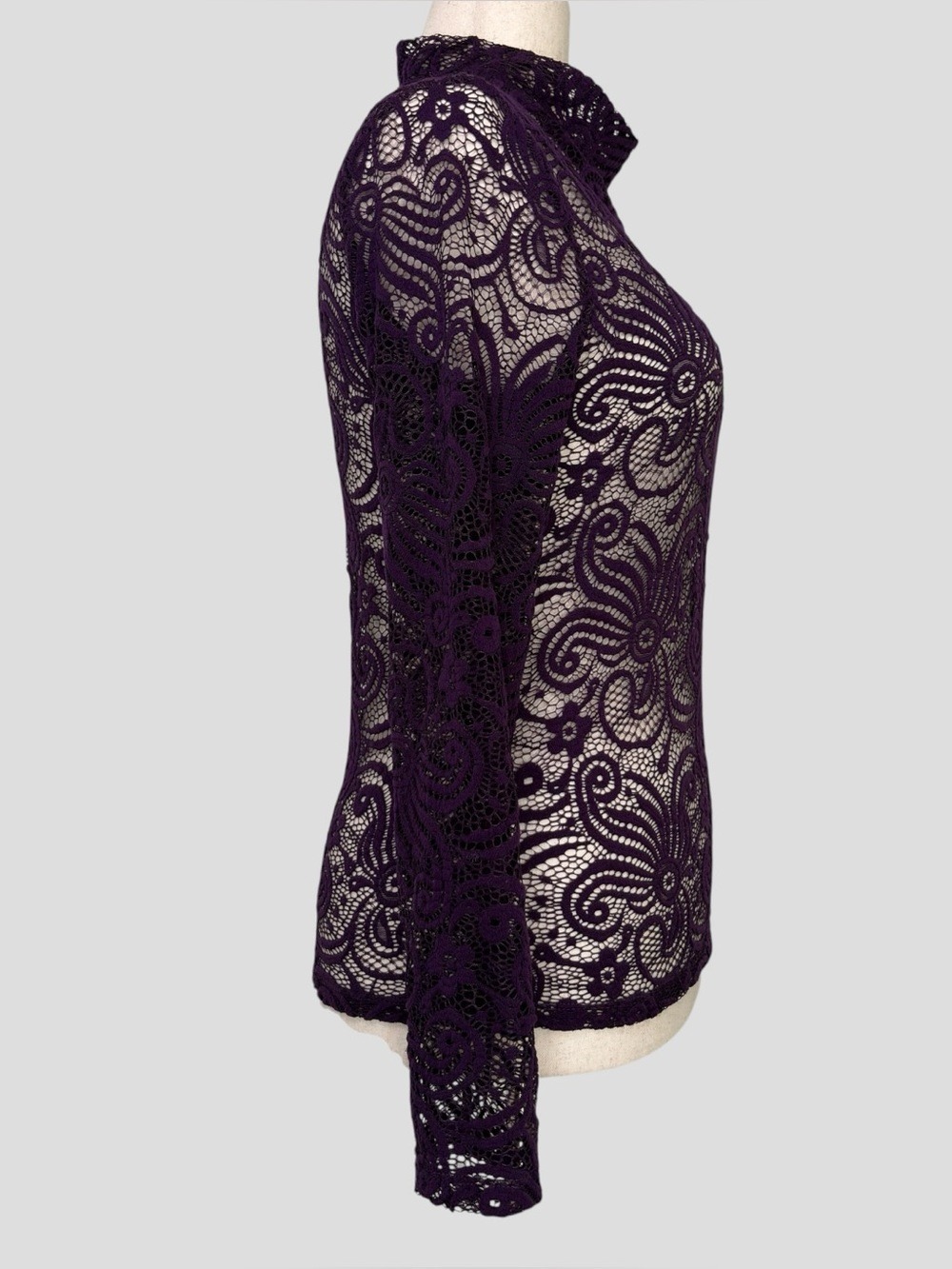 Purple Snow Purple Sheer Lace Top XL Mock Neck Y2K Whimsigoth Dark Fairy Goth - Picture 4 of 12